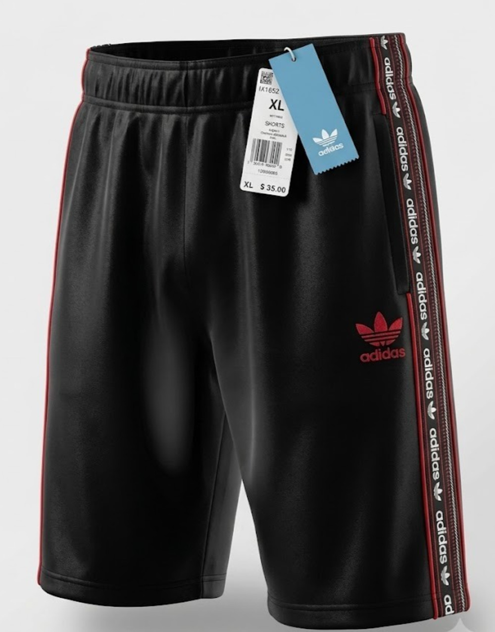 Adidas Originals Shorts Black with Red Stripes & Trefoil Logo - boy XL